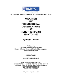 No 10: 'Weather and Phenological Observations at Hurstpierpoint