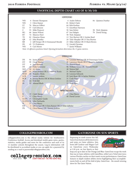 Depth Chart (As of 8/30/10)