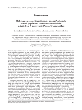 Molecular Phylogenetic Relationships Among Pristimantis Summit Populations in the Eastern Tepui Chain: Insights from P