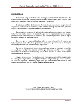 Plan De Desarrollo Municipal De Tultepec 2013 -‐ 2015