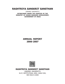 Rashtriya Sanskrit Sansthan (Deemed University) Established Under the Auspices of the Ministry of Human Resource Development, Government of India