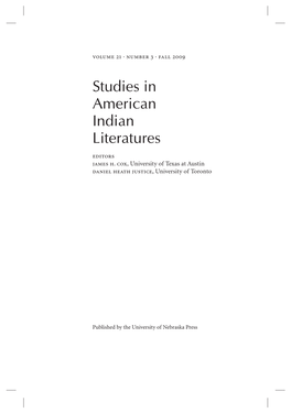 Studies in American Indian Literatures Editors James H