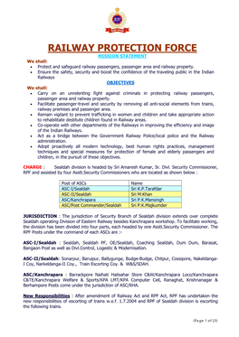 RAILWAY PROTECTION FORCE MISSION STATEMENT We Shall: • Protect and Safeguard Railway Passengers, Passenger Area and Railway Property