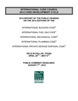 International Code Council 2012 Code Development Cycle
