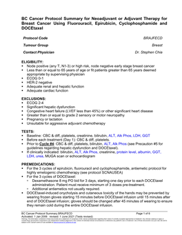 BC Cancer Protocol Summary for Neoadjuvant Or Adjuvant Therapy for Breast Cancer Using Fluorouracil, Epirubicin, Cyclophosphamide and Docetaxel