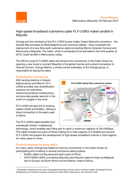 High-Speed Broadband Submarine Cable FLY-LION3 Makes Landfall in Mayotte