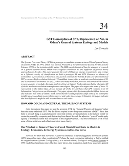 GST Isomorphies of SPT, Represented Or Not, in Odum's