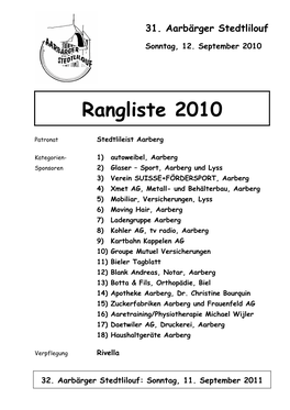 Rangliste 2010