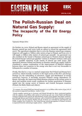 The Polish-Russian Deal on Natural Gas Supply: the Incapacity of the EU Energy Policy