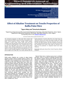 Effect of Alkaline Treatment on Tensile Properties of Raffia Palm Fibre