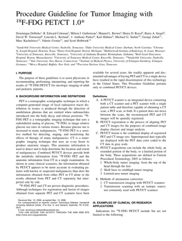 Procedure Guideline for Tumor Imaging with 18F-FDG PET/CT 1.0*