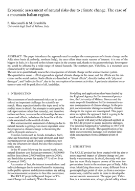 Economic Assessment of Natural Risks Due to Climate Change. the Case of a Mountain Italian Region