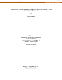 Green Petroleum Refining - Mathematical Models for Optimizing Petroleum Refining Under Emission Constraints