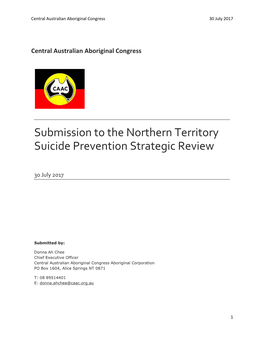 Submission to the Northern Territory Suicide Prevention Strategic Review