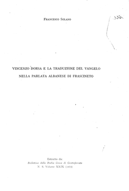 Vincenzo Dorsa E La Traduzione Del Vangelo Nella Parlata Albanese Di Frascineto