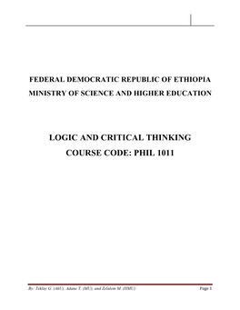 Logic and Critical Thinking Course Code: Phil 1011