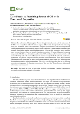 Date Seeds: a Promising Source of Oil with Functional Properties