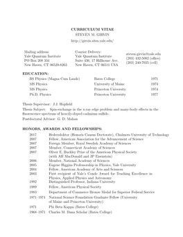 Curriculum Vitae Steven M. Girvin