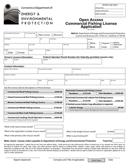 Open Access Commercial Fishing License Application Rev 12/2015