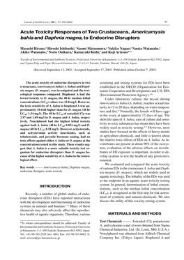 Acute Toxicity Responses of Two Crustaceans, Americamysis Bahia and Daphnia Magna, to Endocrine Disrupters