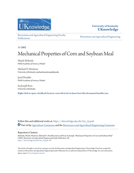 Mechanical Properties of Corn and Soybean Meal Marek Molenda Polish Academy of Sciences, Poland