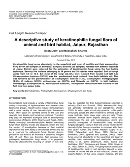 Prevalence & Distribution of Keratinophilic Fungi in Relation To