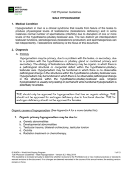 TUE Physician Guidelines 1. Medical Condition Hypogonadism in Men Is