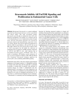 Itraconazole Inhibits AKT/Mtor Signaling and Proliferation in Endometrial Cancer Cells