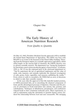 The Early History of American Nutrition Research from Quality to Quantity
