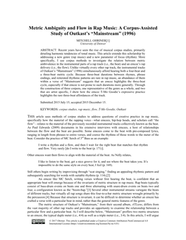 Metric Ambiguity and Flow in Rap Music: a Corpus-Assisted Study of Outkast’S “Mainstream” (1996)