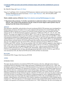 Cytochrome P450 Expression and Activities in Human Tongue Cells and Their Modulation by Green Tea Extract