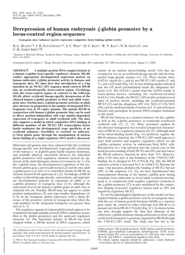 Derepression of Human Embryonic -Globin Promoter by a Locus-Control