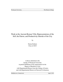 Work at the Ancient Roman Villa: Representations of the Self, the Patron, and Productivity Outside of the City