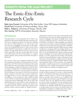 The Emic-Etic-Emic Research Cycle (AIB Insights Vol 17 No 1 (2017 Q1))