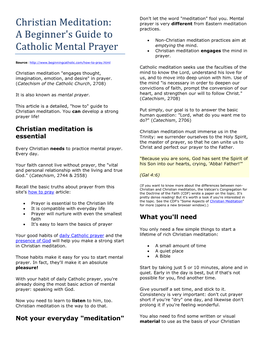 Christian Meditation: Prayer Is Very Different from Eastern Meditation Practices