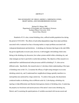 Shrinking Cities, Right Sizing, and Neighborhood Change