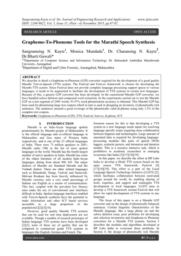 Grapheme-To-Phoneme Tools for the Marathi Speech Synthesis