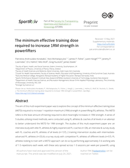 Minimum Effective Training Dose for 1RM Strength in Powerlifters: Semi-Structured Interviews with Elite PL Athletes and Highly Experienced PL Coaches Methods