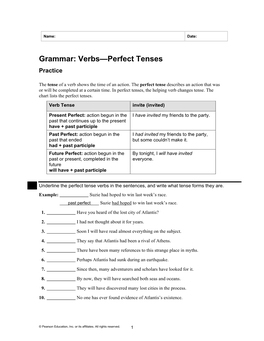 Grammar: Verbs—Perfect Tenses Practice