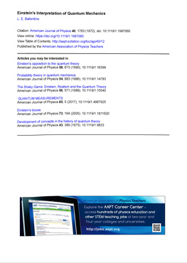 Einstein's Interpretation of Quantum Mechanics L
