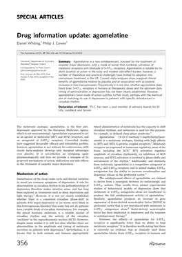 Drug Information Update: Agomelatine Daniel Whiting,1 Philip J