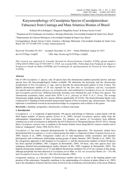 Karyomorphology of Caesalpinia Species (Caesalpinioideae: Fabaceae) from Caatinga and Mata Atlantica Biomes of Brazil