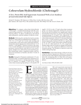 Colesevelam Hydrochloride (Cholestagel) a New, Potent Bile Acid Sequestrant Associated with a Low Incidence of Gastrointestinal Side Effects