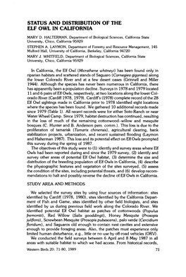 Status and Distribution of the Elf Owl in California