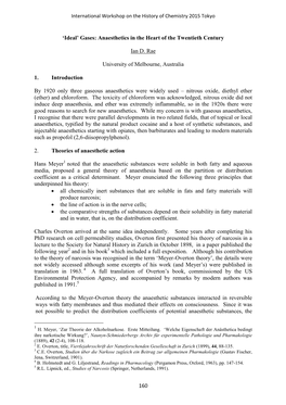 160 'Ideal' Gases: Anaesthetics in the Heart of the Twentieth Century Ian