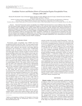 Candidate Vectors and Rodent Hosts of Venezuelan Equine Encephalitis Virus, Chiapas, 2006–2007