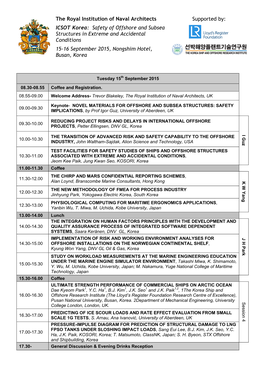 Safety of Offshore and Subsea Structures in Extreme and Accidental Conditions 15-16 September 2015, Nongshim Hotel, Busan, Korea