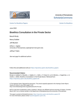 Bioethics Consultation in the Private Sector