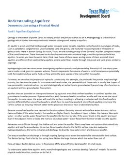 Understanding Aquifers: Demonstration Using a Physical Model