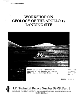 Workshop on Geology of the Apollo 17 Landing Site